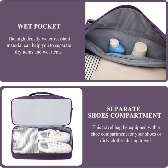 Weekender Bags for Women, Carry on Overnight Weekend Travel Duffel Bag with Shoe - Picture 6 of 9